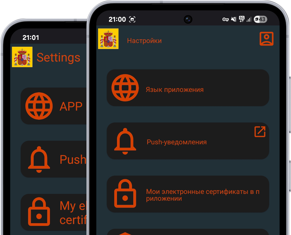 Скриншот перевода приложения Cl@ve с испанского на русский